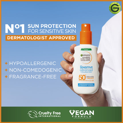 Garnier Ambre Solaire Sensitive Advanced SPF 50+ Ceramide Protect Sunscreen Spray For Adults (150mL)