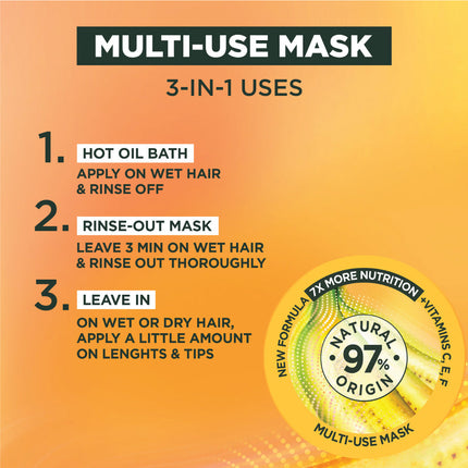 Garnier Ultra Doux Banana Vegan Hair Food 3in1 Mask for dry hair, Boosted with Vitamins C, E & F