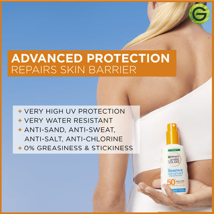 Garnier Ambre Solaire Sensitive Advanced SPF 50+ Ceramide Protect Sunscreen Spray For Adults (150mL)