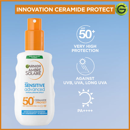 Garnier Ambre Solaire Sensitive Advanced SPF 50+ Ceramide Protect Sunscreen Spray For Adults (150mL)