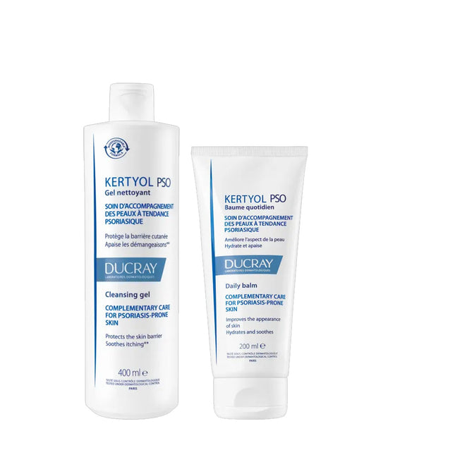 Buy DUCRAY KERT PSO CLEANSING GEL 400ML  + 40% OFF:  DUCRAY KERTYOL PSO BAUME QUOTIDIEN 200 ML
