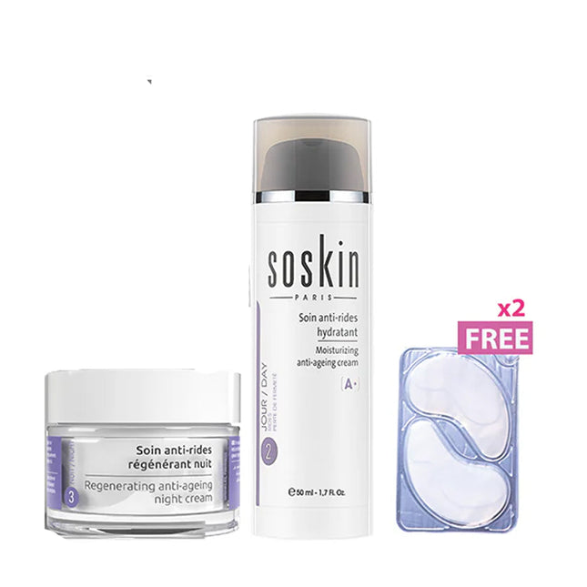 Soskin Moisturizing Anti-aging Night Cream + Soskin Moisturizing Anti Aging Day Cream + Soskin Eye Patches (Gift)