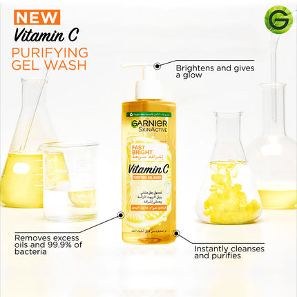 Garnier Fast Bright Vitamin C Brightening Purifying Face Gel Wash 400mL